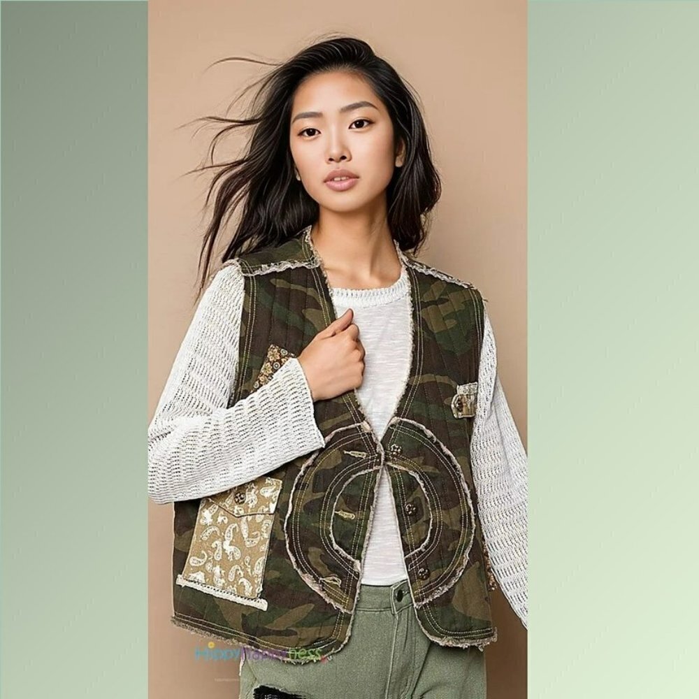 POL Clothing Camo Patchwork Vest Size SML NWT - Picture 9 of 11